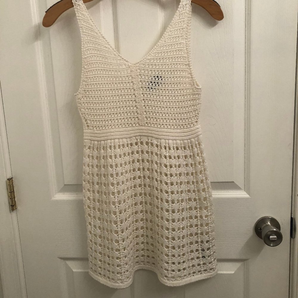 Topshop White Cotton Open Knit Crochet Tank Top V Neck Size US 4 / EUR 36 Petite